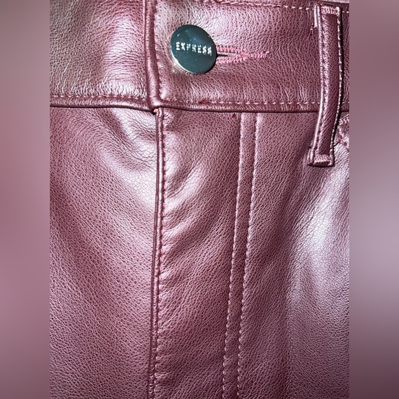 Express Chocolate Super High Waisted Faux Leather Modern Straight Pant - Picture 3 of 7